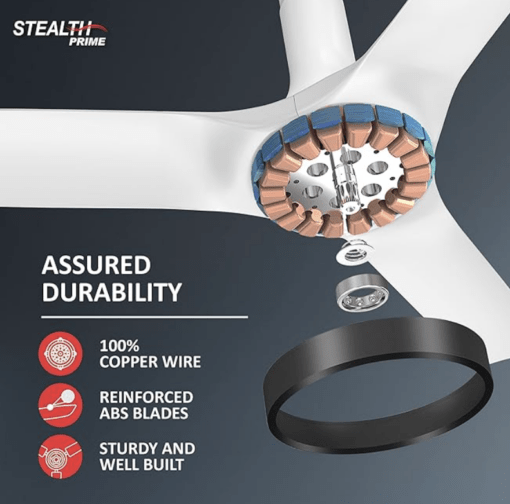 Havells 1200mm Stealth Prime BLDC BLDC Motor Ceiling Fan | Most Silent & Premium, 5 Star with RF Remote, 100% Copper | Upto 55% Energy Saving, Timer, Memory Backup | (Pack of 1, Marbel Pearl White) - Image 3